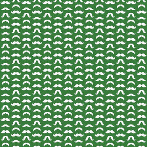 Repeated white mustache pattern on a green background
