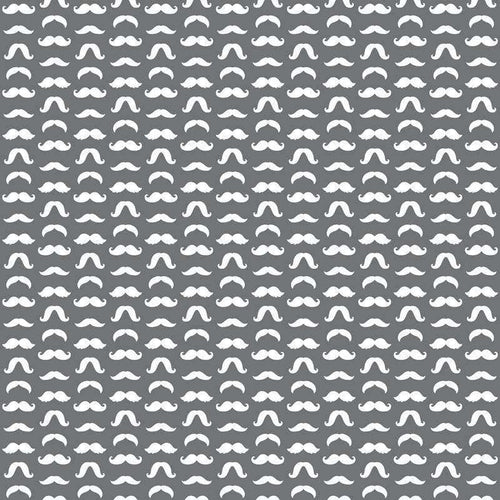 Seamless pattern of stylized white mustaches on a grey background