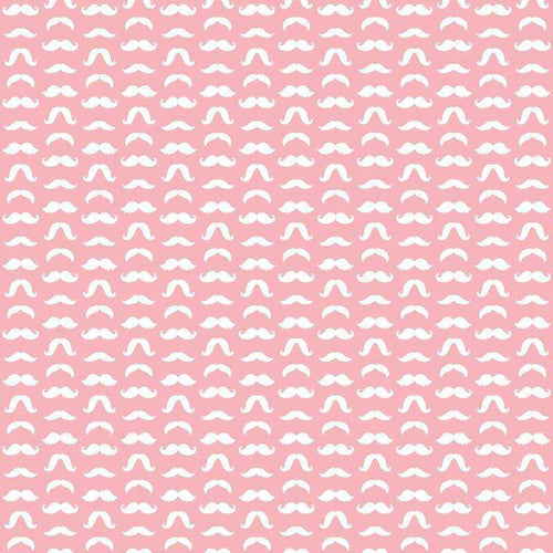 Repeated white moustache pattern on a pink background