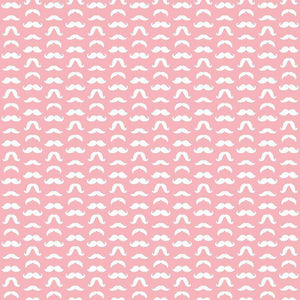 Repeated white moustache pattern on a pink background