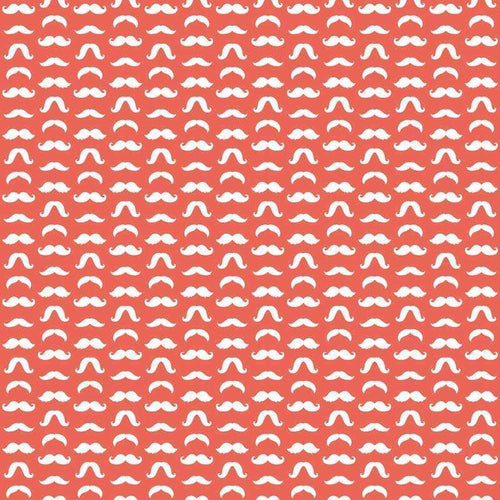 Seamless pattern of white mustaches on a coral background