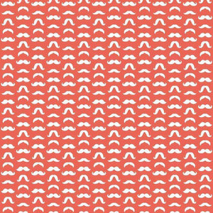 Seamless pattern of white mustaches on a coral background