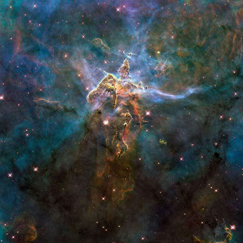A vibrant cosmic nebula pattern with twinkling stars