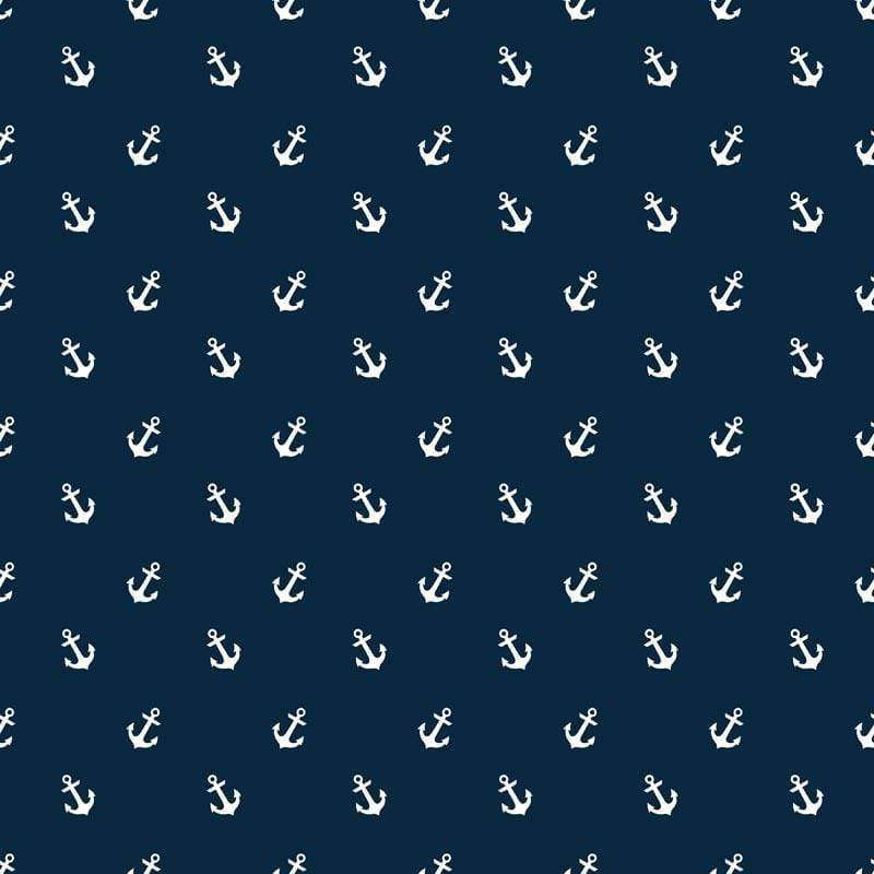 Repeated white anchor patterns on a navy blue background
