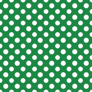 Green background with white polka dots pattern