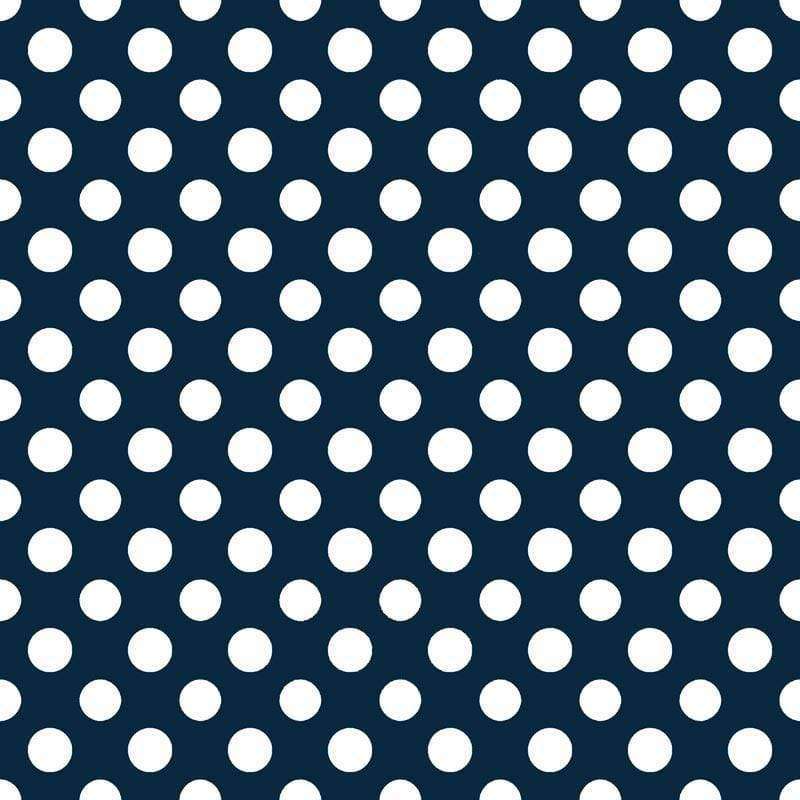 Navy blue fabric with uniform white polka dots