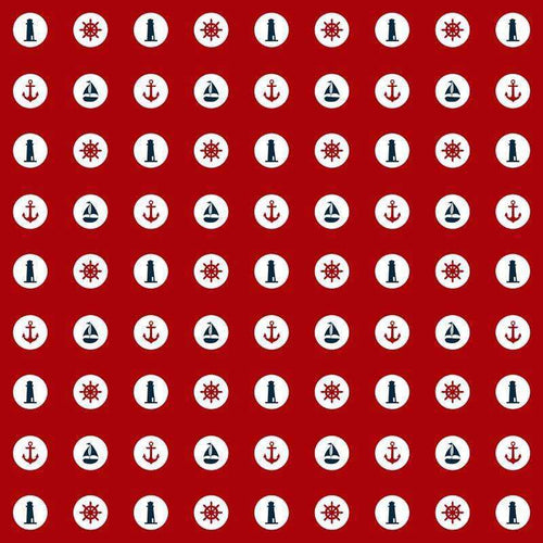 Red background with repeated nautical icons