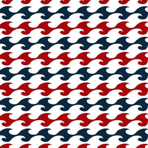 Interlocking wave pattern in red, white, and blue
