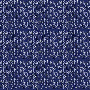 Seamless pattern of white hand-drawn letters on a navy blue background