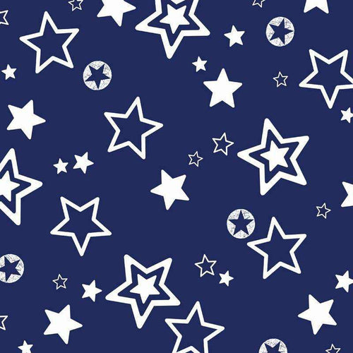 Assorted white star patterns on a navy blue background