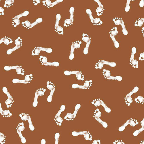 Playful footprint pattern on a warm brown background