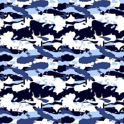Abstract whale pattern in shades of blue