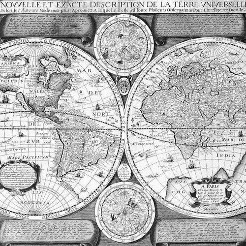 Black and white vintage world map pattern