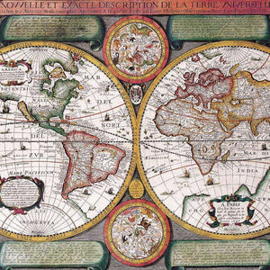 Vintage world map pattern with ornate design elements