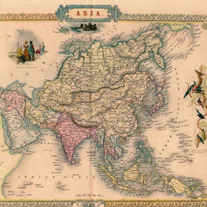Antique map of Asia with ornate border detailing