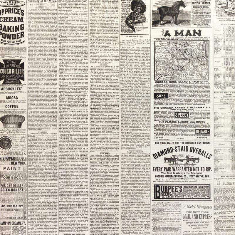 Black and white image of a vintage newspaper pattern