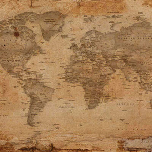 Vintage-style map of the world on aged parchment