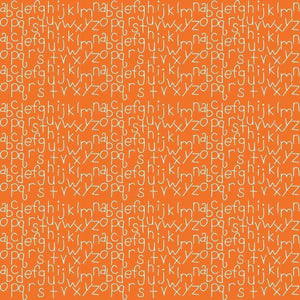 Seamless pattern of white alphabet letters on an orange background