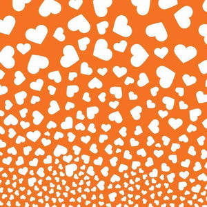 Scattered white hearts on an orange background