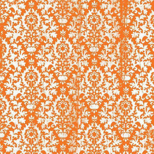 Intricate white damask patterns on an orange background