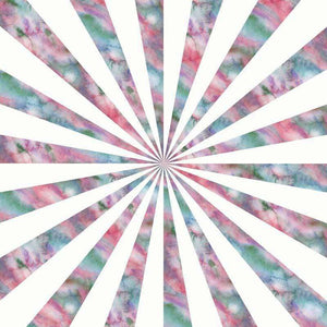 A radial pattern with watercolor textures in shades of pink, blue, and green