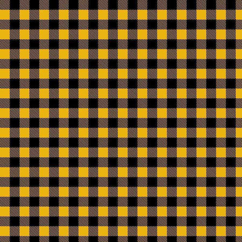 Square-shaped, checkered pattern in yellow and black with diagonal stripes