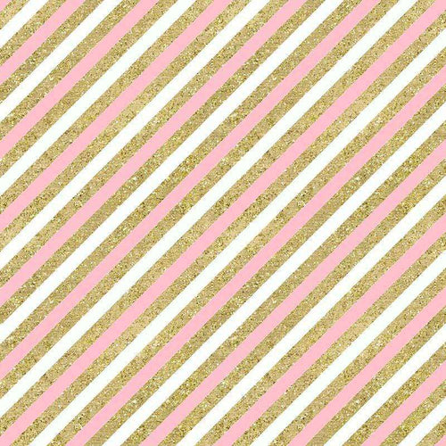 Diagonal blush and white stripes with glittery gold accents