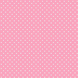 Square image of a pink background with white polka dots pattern