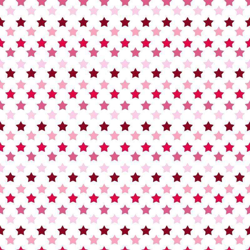 Symmetrical pattern of stars in shades of pink and red on a white background