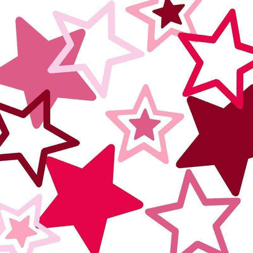 Assorted pink and red stars on white background