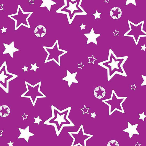 Assorted white stars on a vibrant purple background