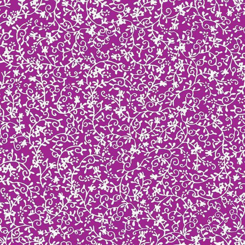 White floral vine patterns on a purple background