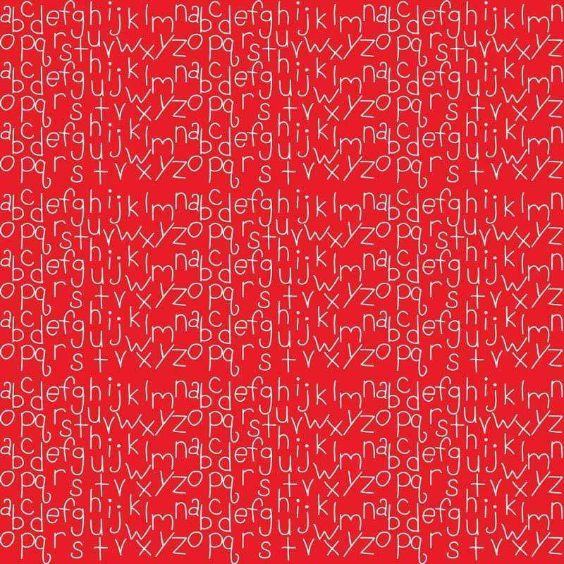Red background with white stylized alphabet letters pattern