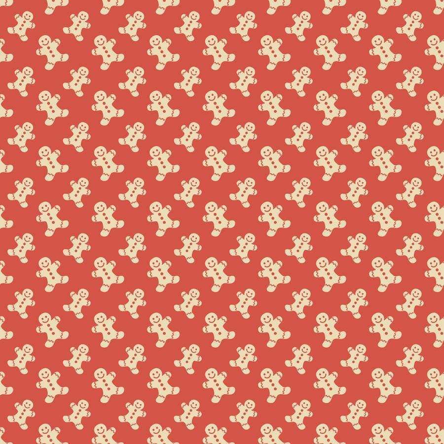 Tiled gingerbread men on a cinnamon red background