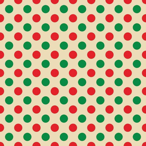 Red and green polka dots on beige background
