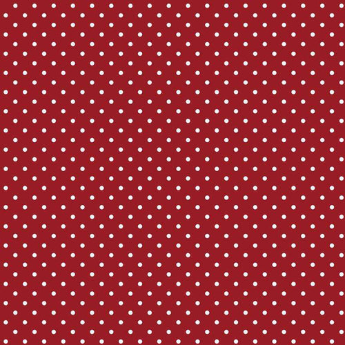 Red fabric with evenly spaced white polka dots
