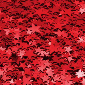 A myriad of shiny red stars scattered on a surface.