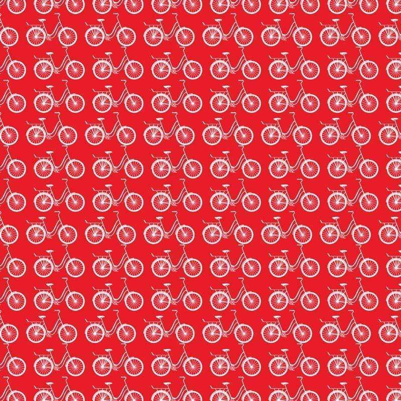 Repeated vintage bicycle pattern on a red background