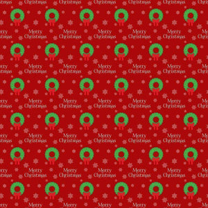 Red Christmas pattern with green wreaths and 'Merry Christmas' texts