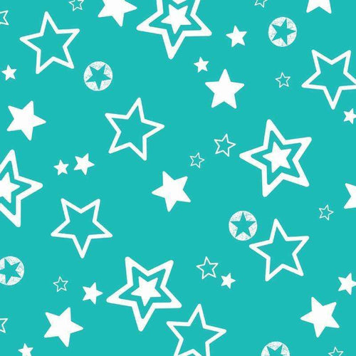 Teal background with white star patterns