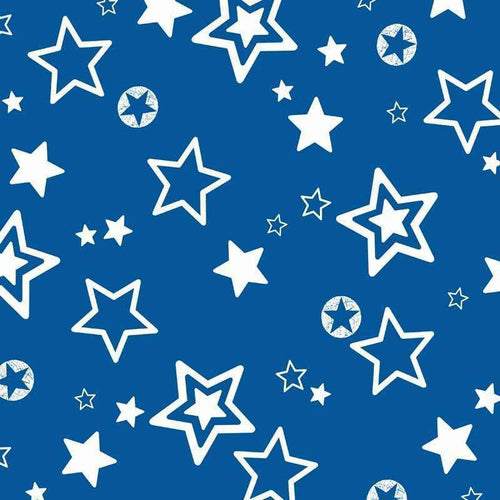 Assorted white stars on a deep blue background pattern