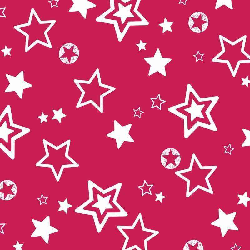 A vibrant pattern featuring various white stars on a crimson background
