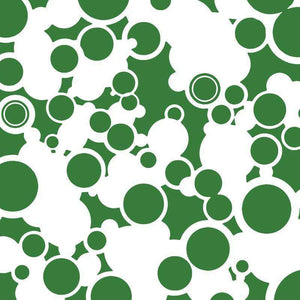 A green and white abstract circular bubble pattern