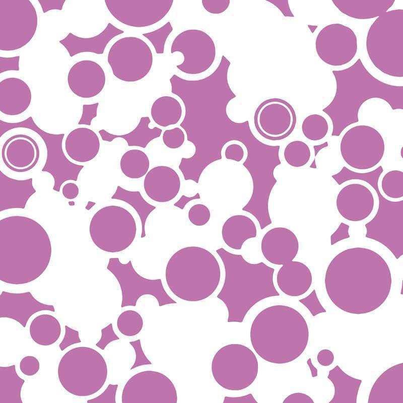 Abstract pattern of overlapping circles in shades of purple on a white background