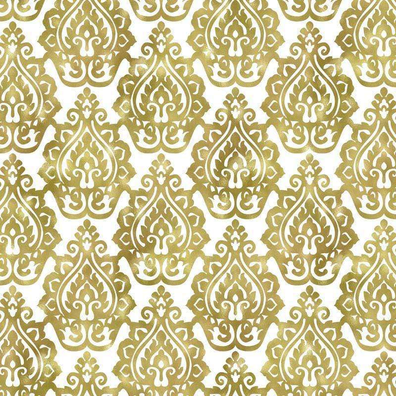 Golden damask pattern on an off-white background