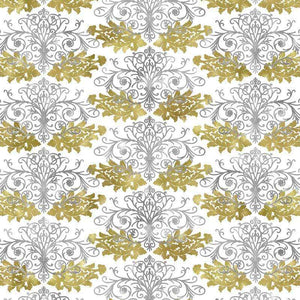 Elegant grey and gold leafy damask pattern