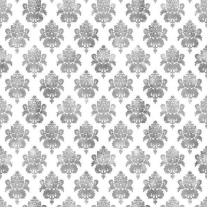 Seamless gray damask pattern on white background