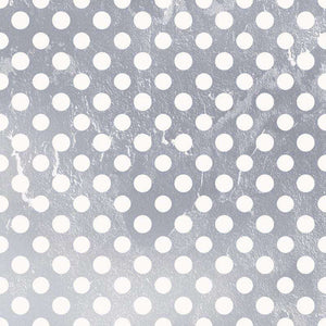 White polka dots on a textured gray background