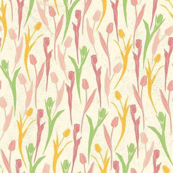Hand-drawn style pattern of pastel tulip flowers