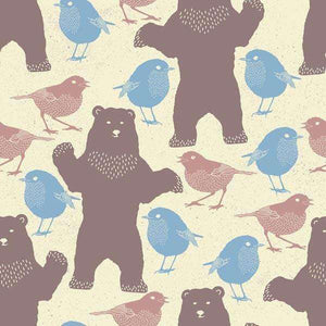 Illustrated bears and birds pattern